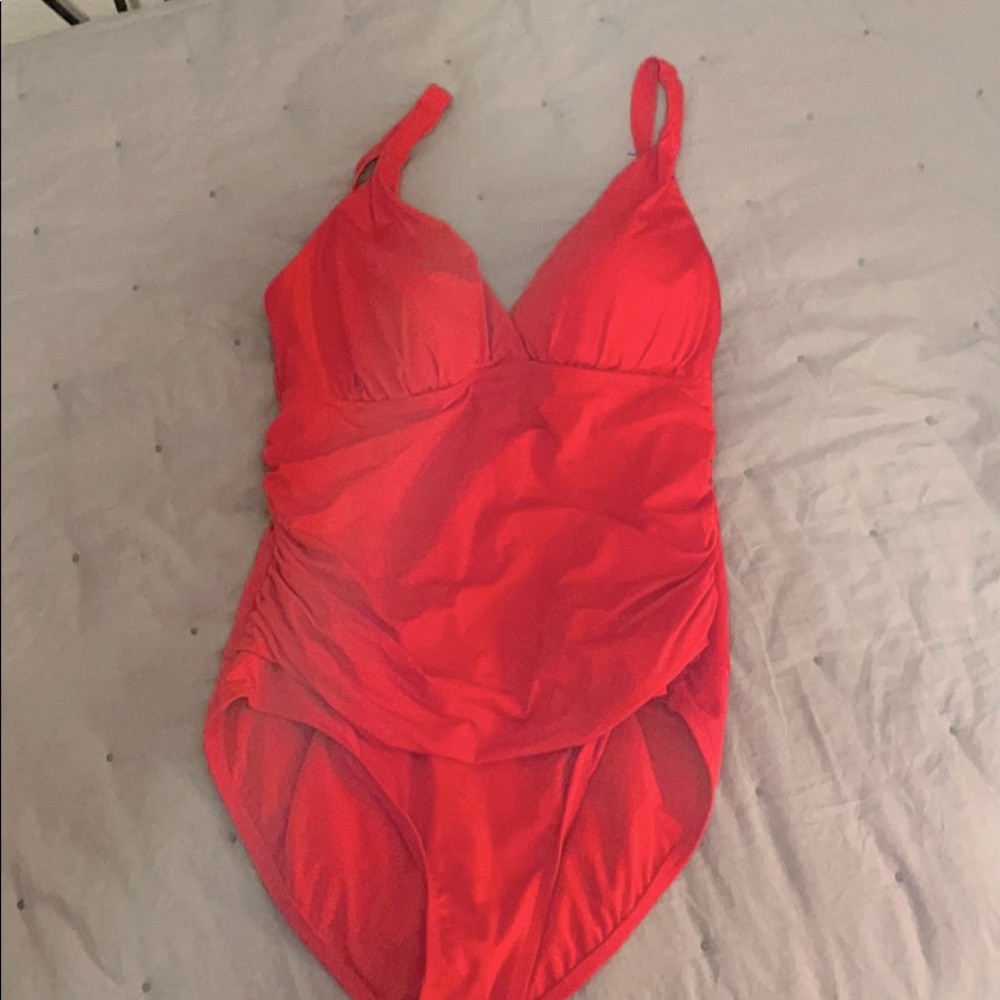One piece red bathing suit